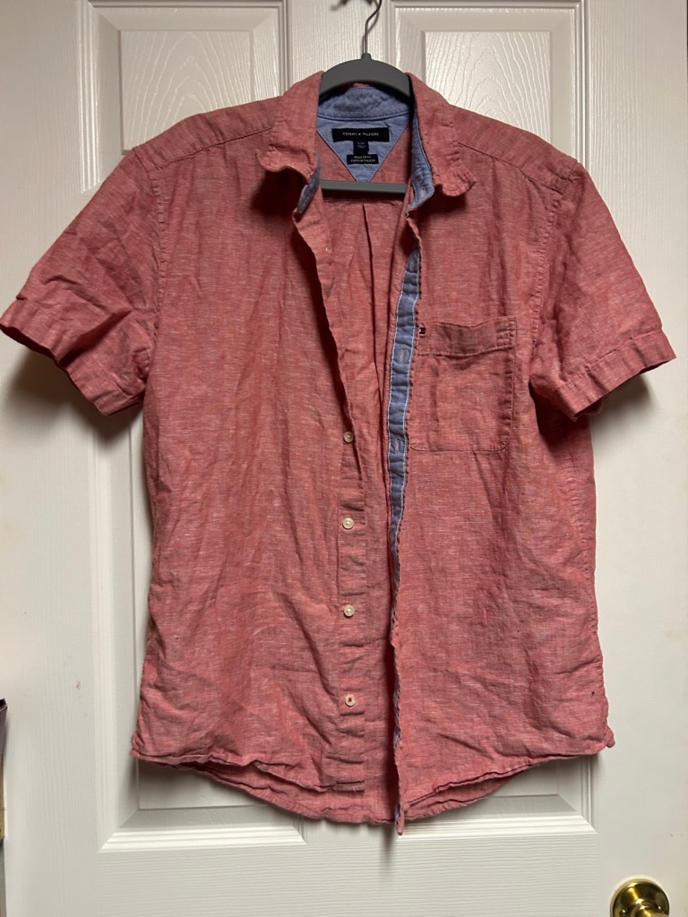 Tommy Hilfiger Coral-Red Short Sleeve Button-Down Shirt